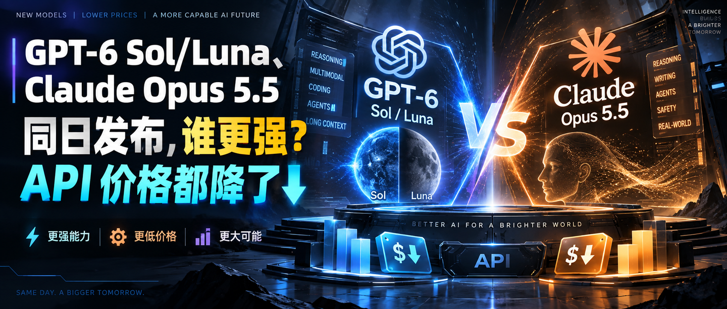 GPT-6 Sol/Luna、Claude Opus 5.5 同日发布，谁更强？API 价格都降了